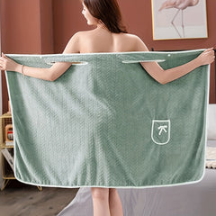 Women's Wearable Bath Towel with Pocket and Bow Detail