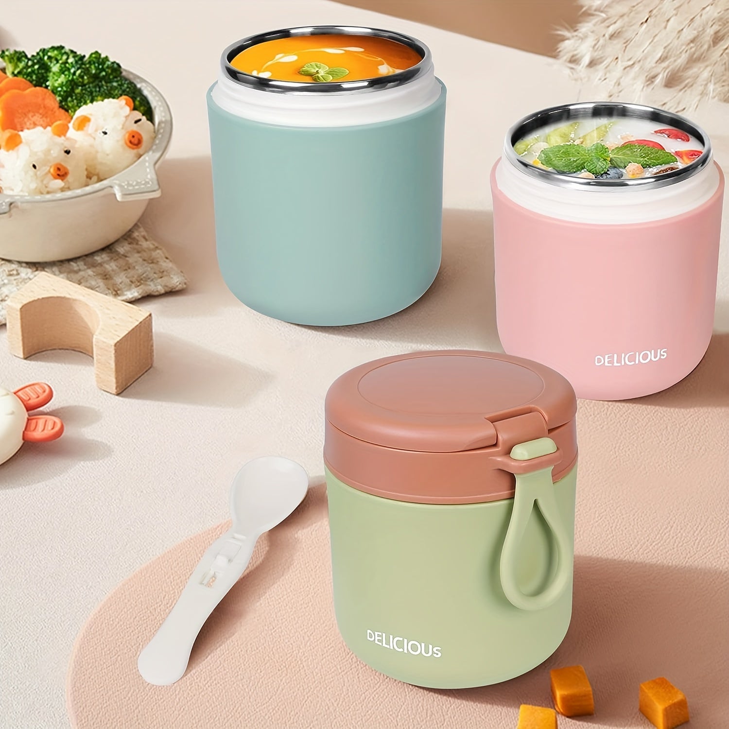 Insulated Food Box Spoon Stainless Leak-proof Portable Bowls