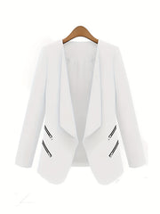 Zipper Shawl Collar Blazer Casual Open Front Long Sleeve
