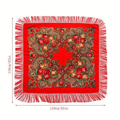 Flower Print Tassel Shawl Boho Square Scarf Vintage Wrap