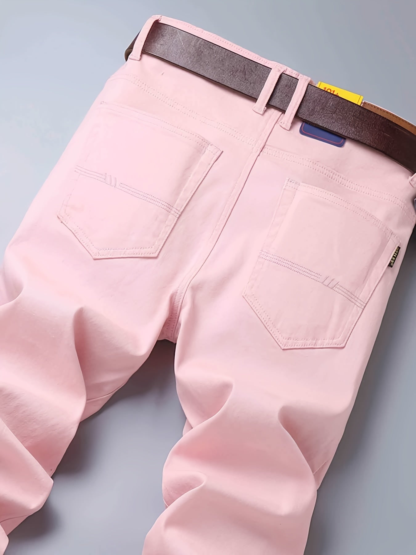 Pink Cotton Blend Jeans Men's Casual Street Style Denim Pants