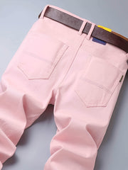 Pink Cotton Blend Jeans Men's Casual Street Style Denim Pants