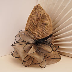 Women's Wide Brim Straw Derby Hat Floral Fascinator