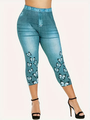 Denim & Butterfly Print Capris Leggings for Women
