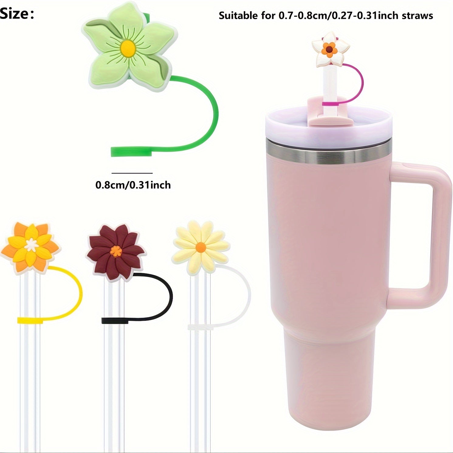 5pcs Silicone Straw Tip Covers Dust Proof Reusable Caps for 7 8mm Straws