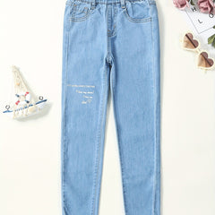 Girls Letter Print Skinny Jeans Stretchy Slim Fit Denim Pants