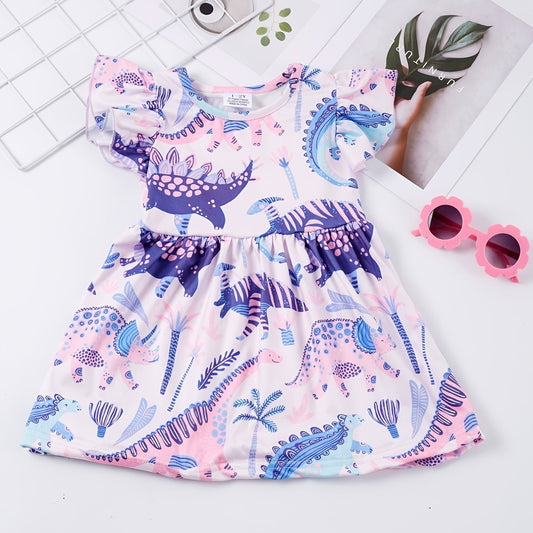 Girls Dinosaur Print Princess Dress Summer Clothes