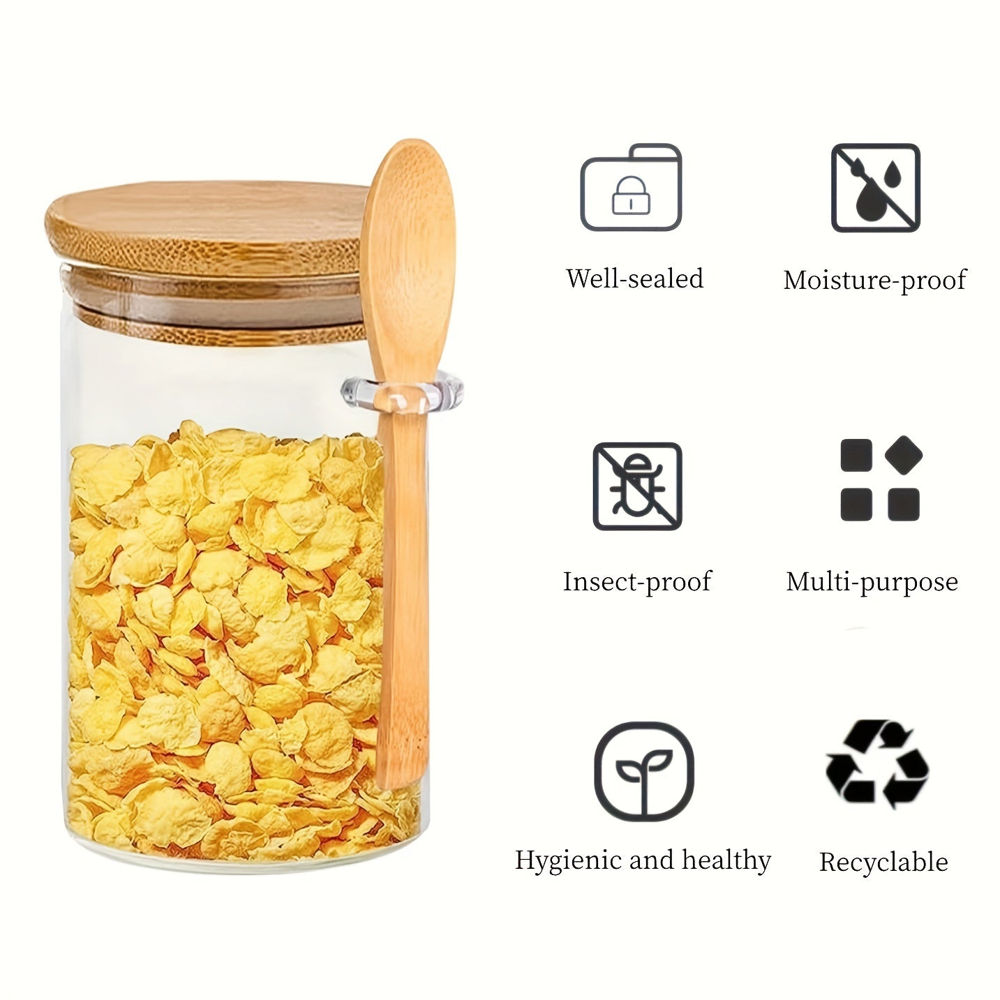 Glass Jars With Airtight Lids And Spoon Set