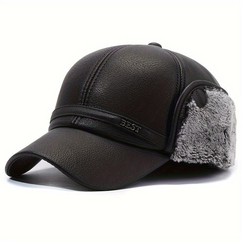 Waterproof PU Leather Men's Winter Baseball Cap