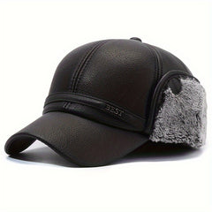 Waterproof PU Leather Men's Winter Baseball Cap