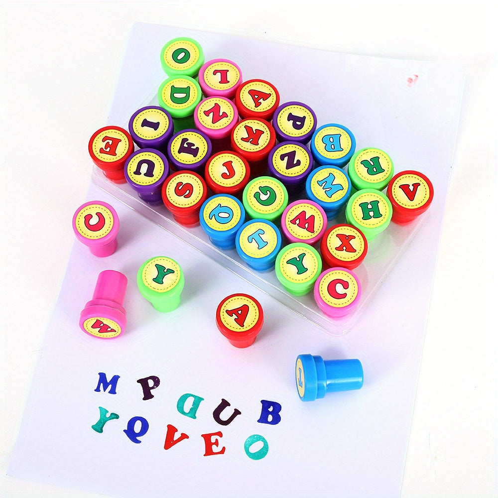 26pcs Alphanumeric Cartoon Stamp Drawing Ink Teaching Aids
