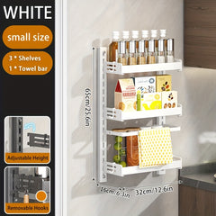 Adjustable Kitchen Shelf Wall Mounted Storage Rack with Towel Bar