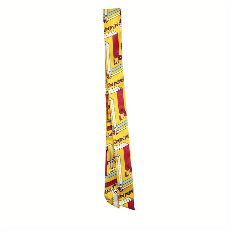 Golden Chain Print Necktie Bohemian Skinny Scarf Classic Handbag Handle Wrap
