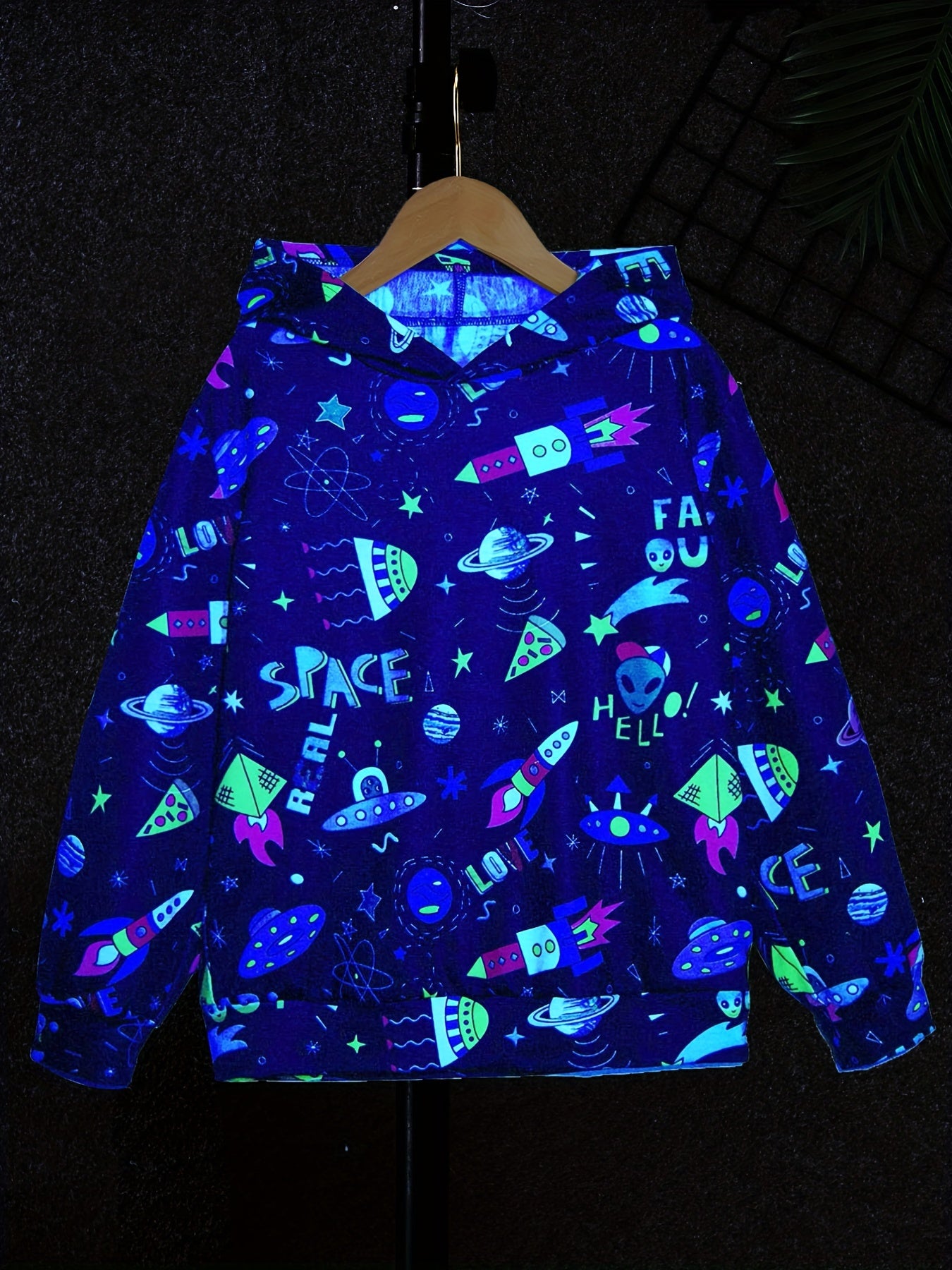 Cartoon Space Print Boys Hooded Sweatshirt