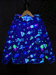Cartoon Space Print Boys Hooded Sweatshirt