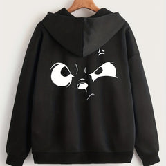 Graphic Print Zip Up Hoodie Long Sleeve Drawstring Hoodies