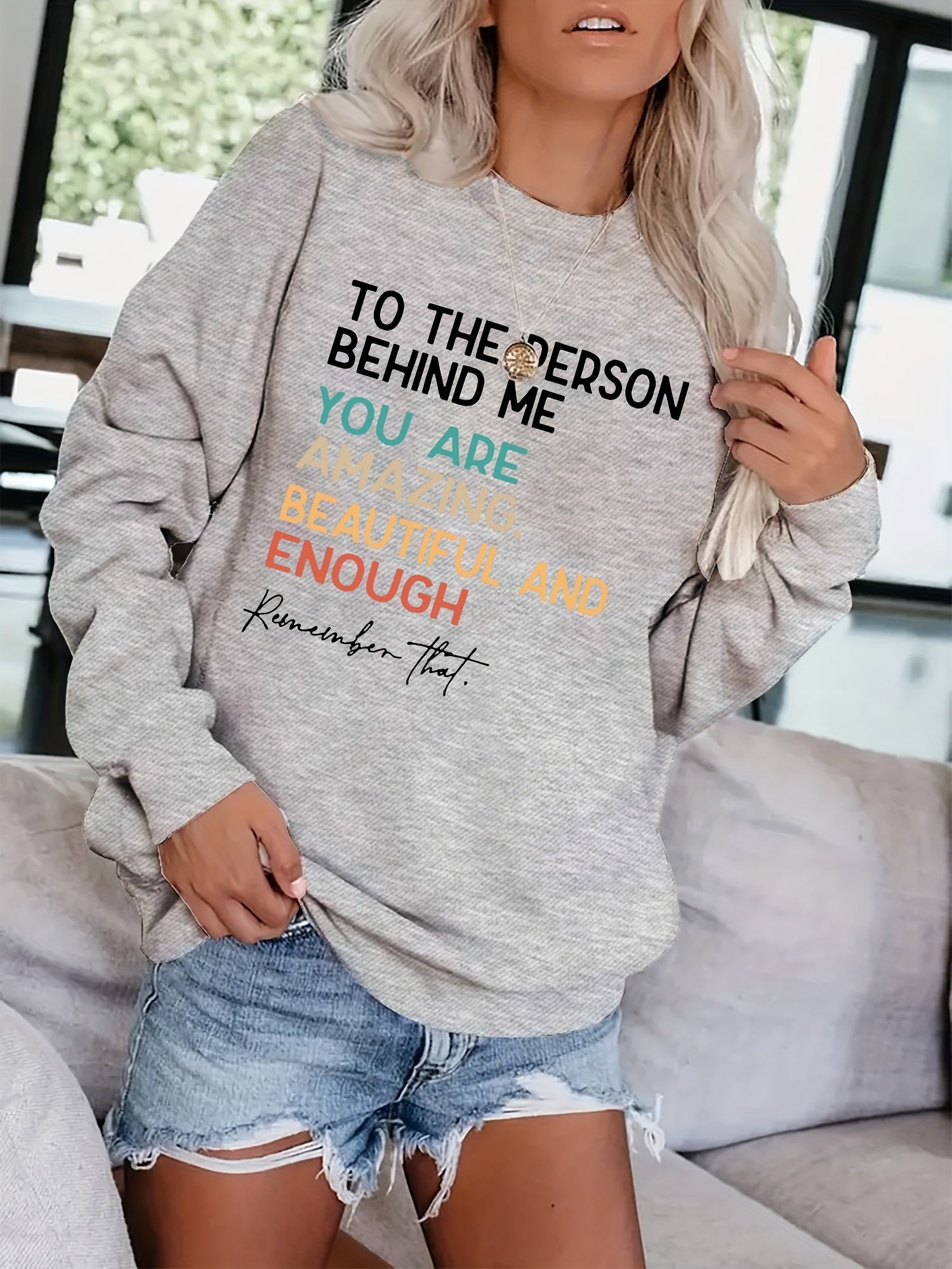 Letter Print Casual Long Sleeve Sweatshirt for Women