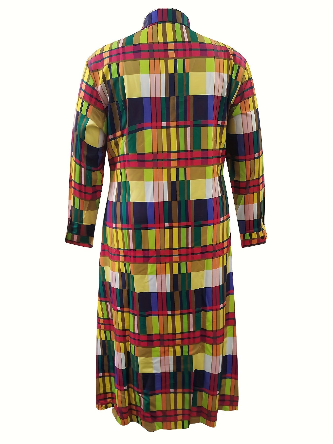 Plaid Print Long Sleeve Maxi Shirt Dress