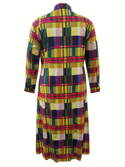 Plaid Print Long Sleeve Maxi Shirt Dress