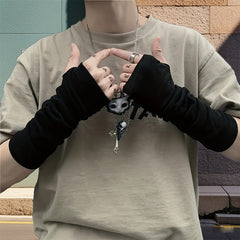 2 Pairs Unisex Long Arm Sleeves Fingerless Gloves for Warmth & Sun Protection