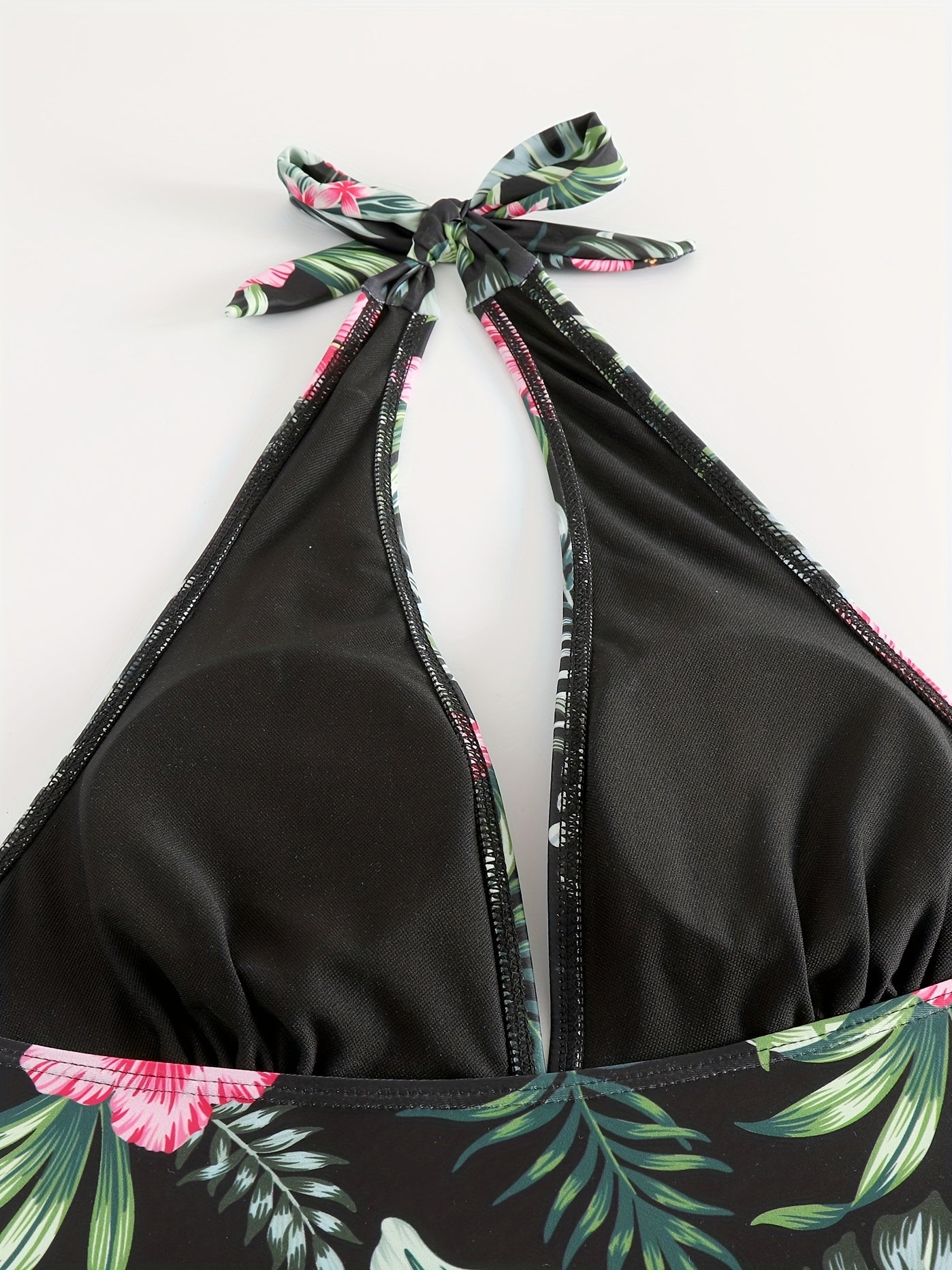 Tropical Print Halter Tankini Set High Cut Swimsuit