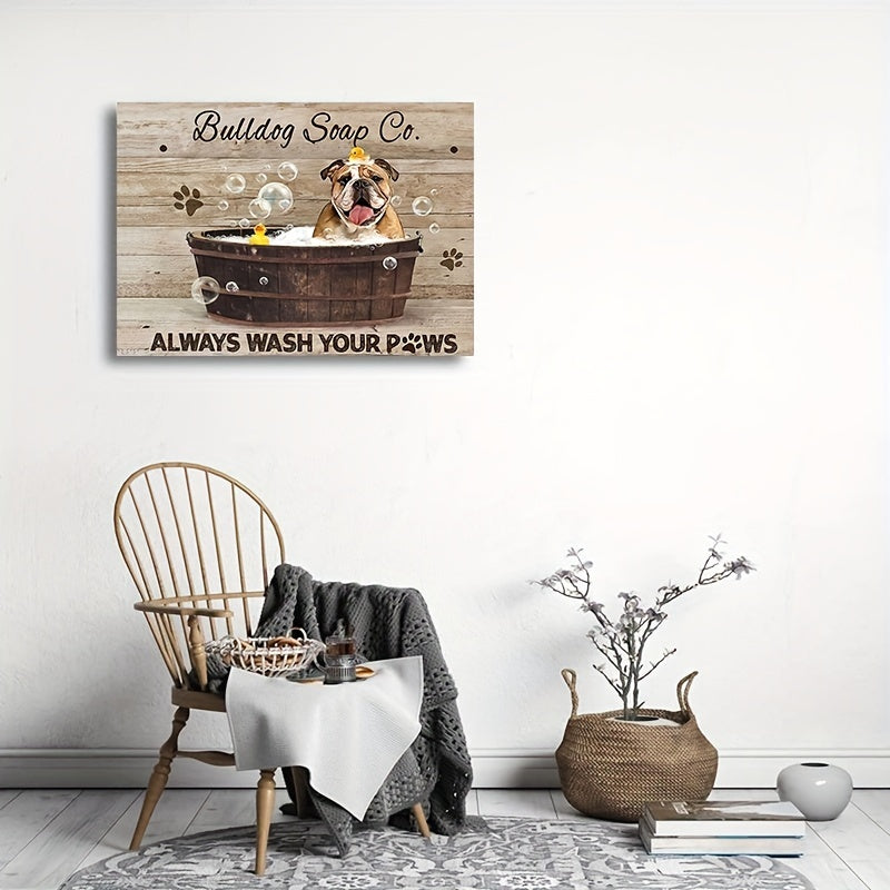 Solid Wood Frame Canvas Bulldog Bathtub Home Decor Wall Art