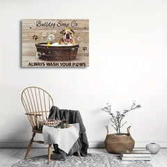Solid Wood Frame Canvas Bulldog Bathtub Home Decor Wall Art