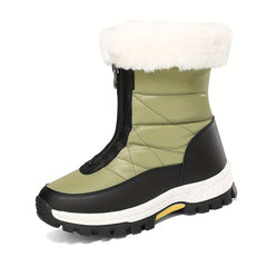 Front Zip Plush Lined Snow Boots Solid Fall Winter Keep Warm