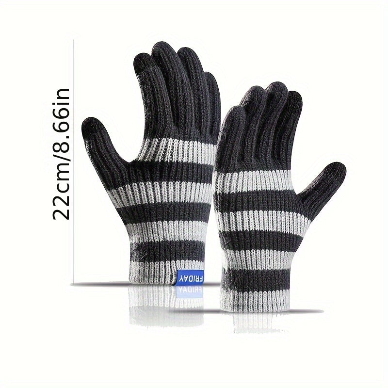 Knitted Gloves with Velvet Lining Touch Screen Winter Warm Double Layer