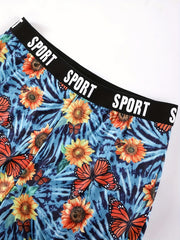 Women's Plus Sunflower & Butterfly Print High Rise Shorts