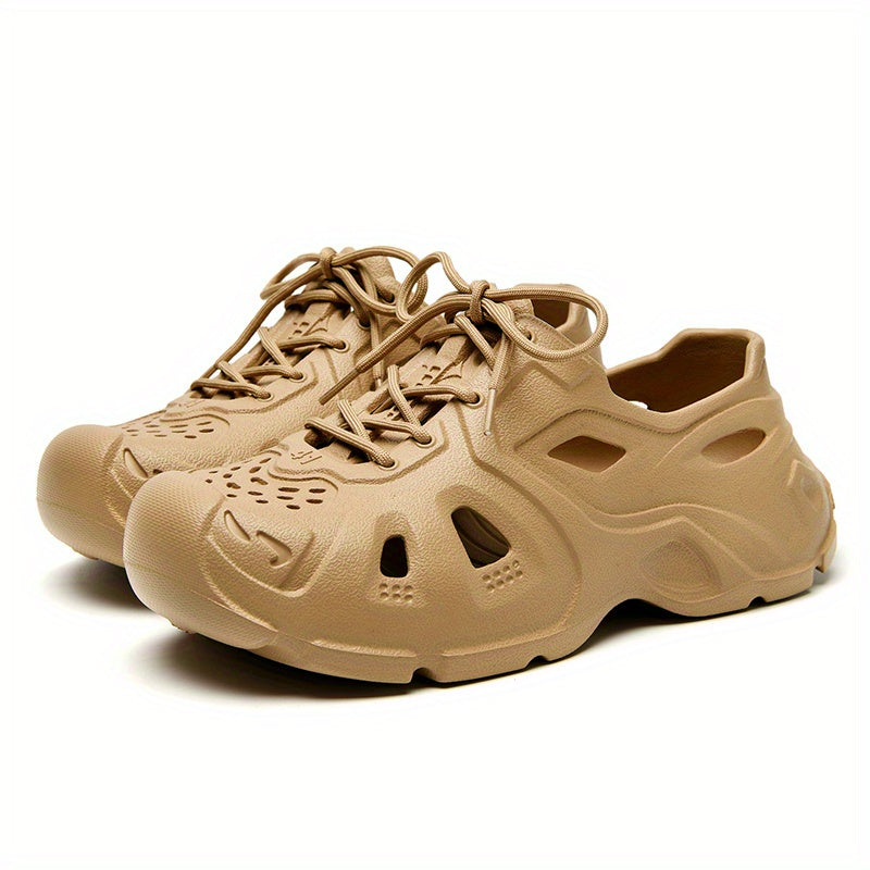 Men's Breathable Lace Up Cut Out Clog Sneakers