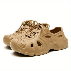 Men's Breathable Lace Up Cut Out Clog Sneakers