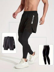 Men's 2-in-1 Compression Shorts Quick Drying Active Leggings
