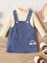 Baby Girls Denim Suspender Skirt Set for Spring and Autumn