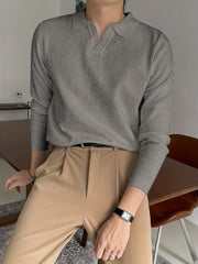 Retro Knit Shirt Men's High Stretch V Neck Pullover Sweater