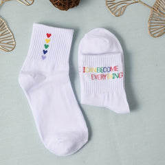 2 Pairs Letter & Heart Print Socks Breathable Mid Tube Women's Stockings