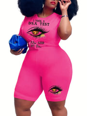 Women's Slogan & Eye Print Top & Shorts Set