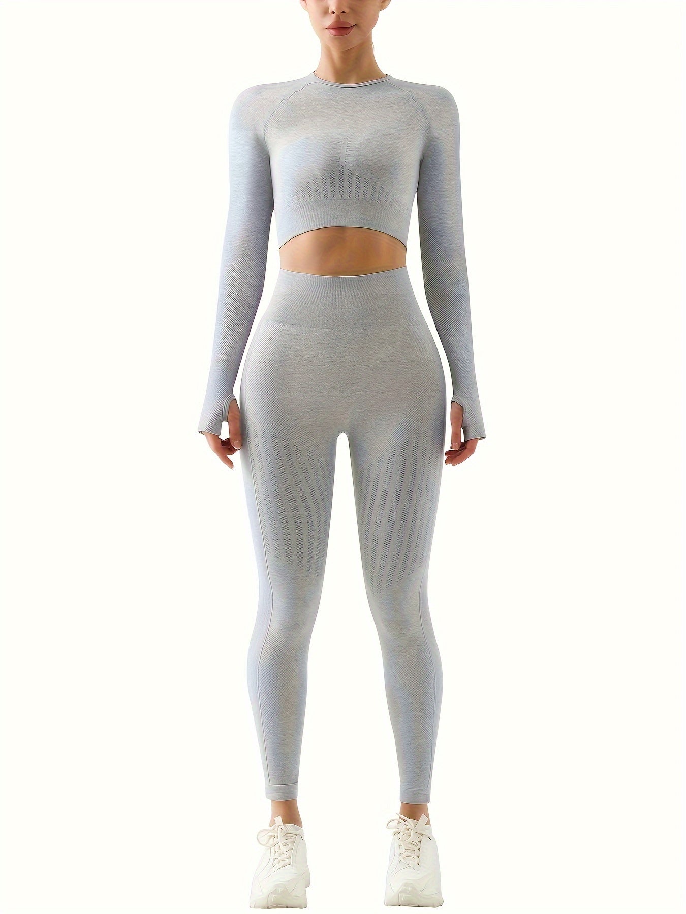 2pcs Yoga Set: Long Sleeve Top & High Waist Leggings, Women's Activewear