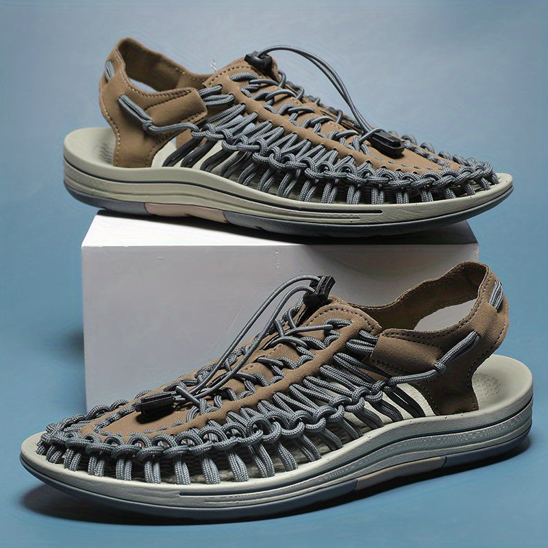 Men's Wrap Toes Flat Sandals Outdoor Slip On Casual Woven Sandals