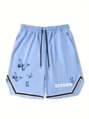 Butterfly Stripe Comfy Shorts Men's Casual Elastic Waist Drawstring Shorts