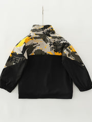Boys Block Camouflage Windbreaker Jacket Long Sleeve Zip Up Jacket