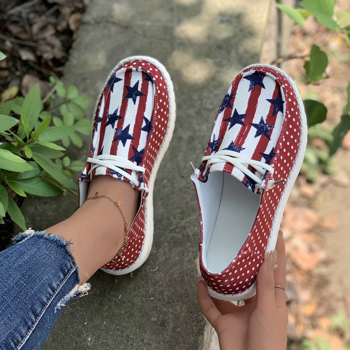 Women's Striped & Star Slip On Canvas Shoes