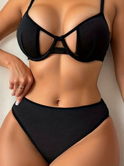 Cut Out Push Up Bra & Elastic Panties Set