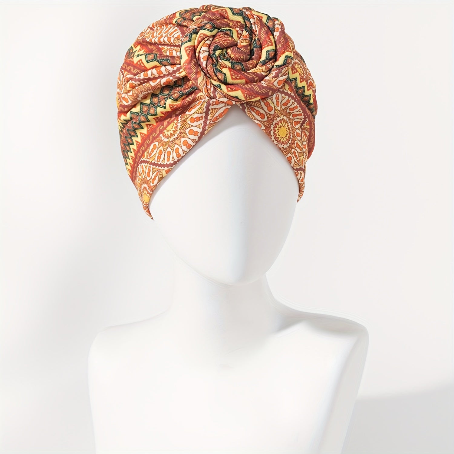 Yellow Boho Floral Twist Turban Cap Pre Tied Bonnet Women Headwrap