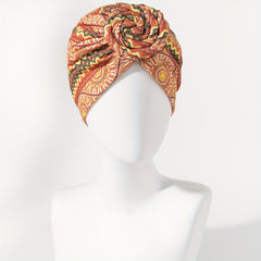 Yellow Boho Floral Twist Turban Cap Pre Tied Bonnet Women Headwrap