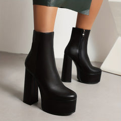 Women's Platform Block Heel Side Zipper Short Boots