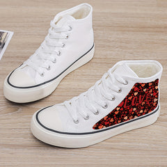Girl's High Top Love Heart Pattern Skate Shoes With Warm Plush Lining