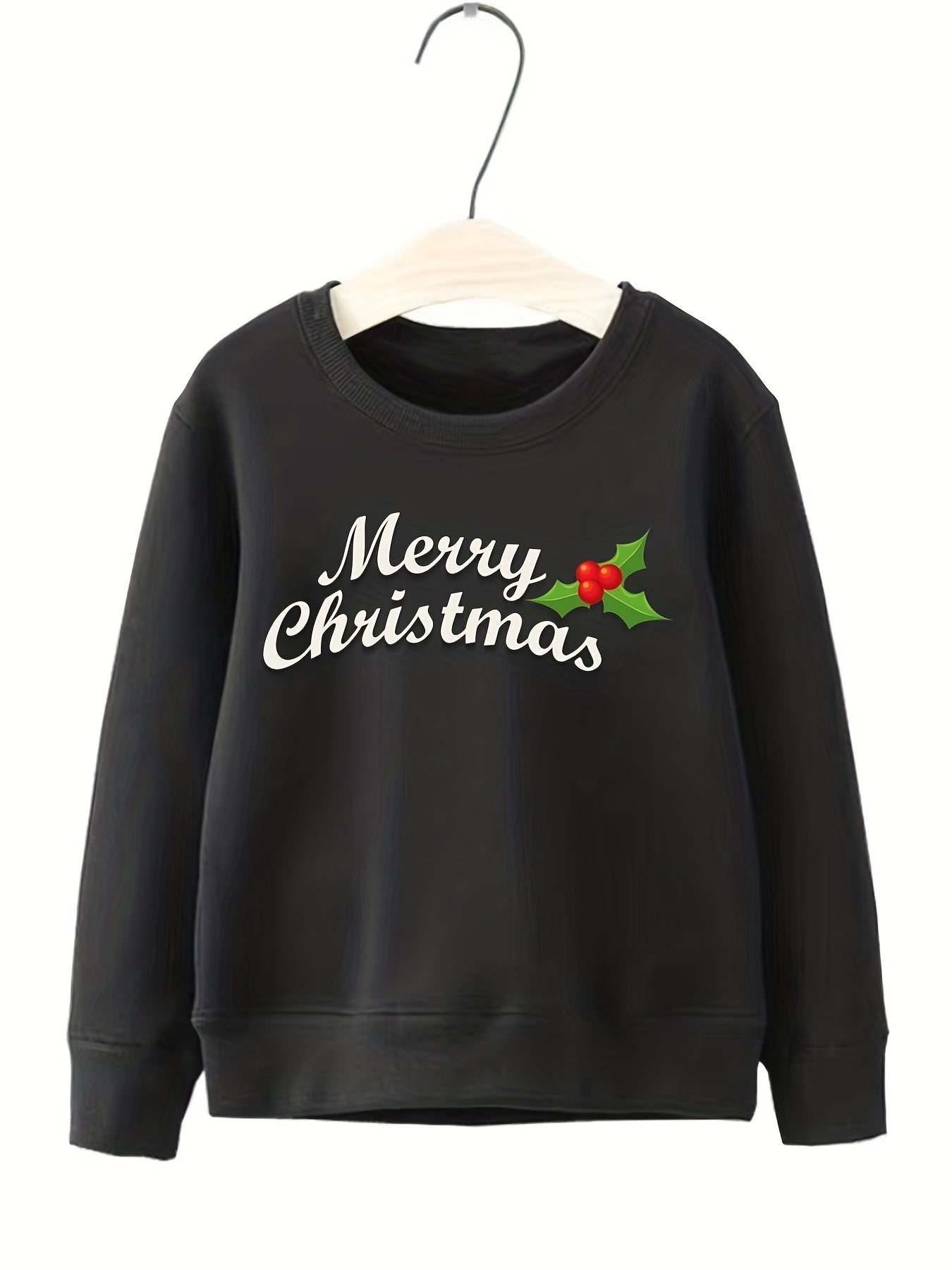 Girls Merry Christmas Pattern Sweatshirt Round Neck Long Sleeve Top