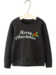 Girls Merry Christmas Pattern Sweatshirt Round Neck Long Sleeve Top