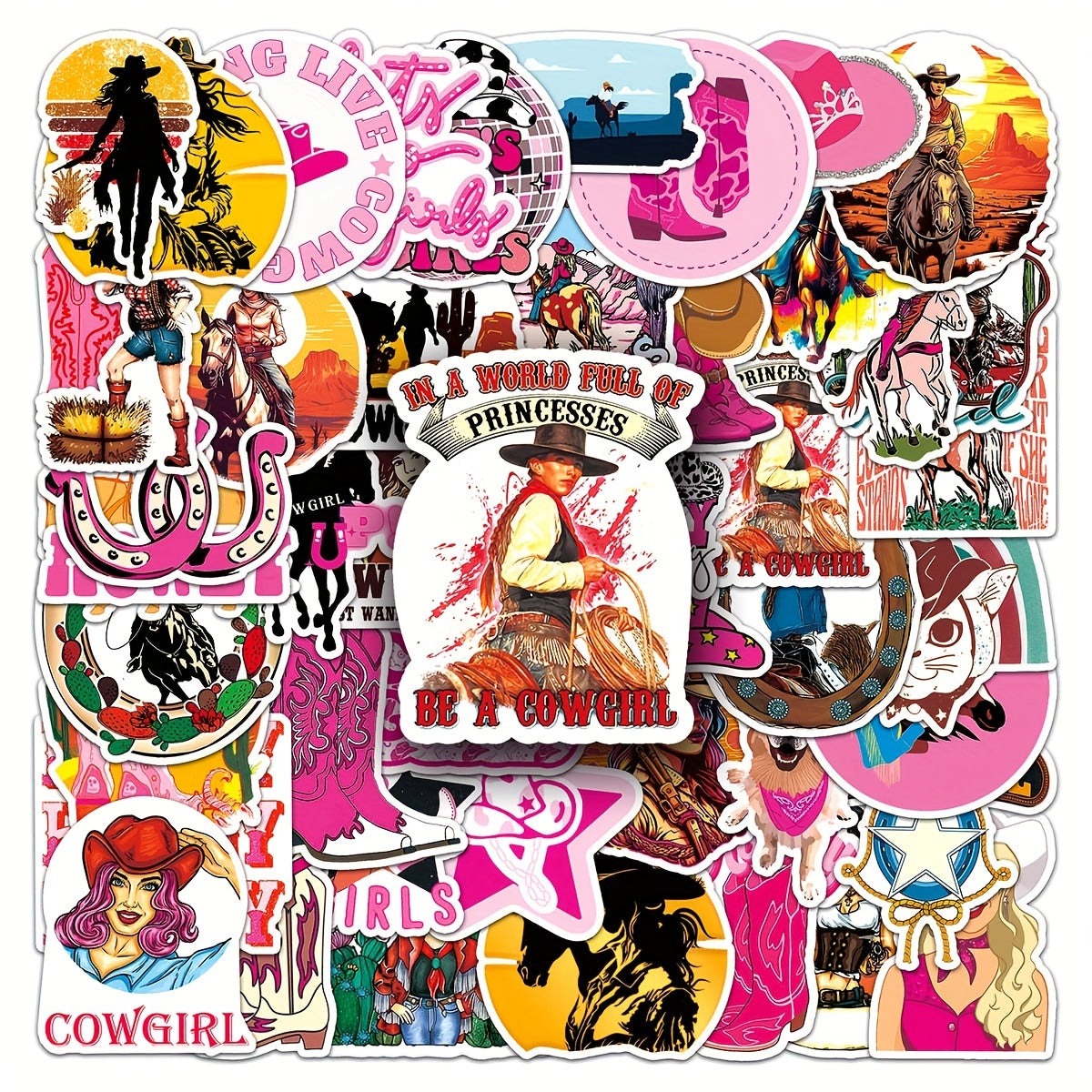 50pcs Cowgirl Cartoon Graffiti Stickers Waterproof Sticker